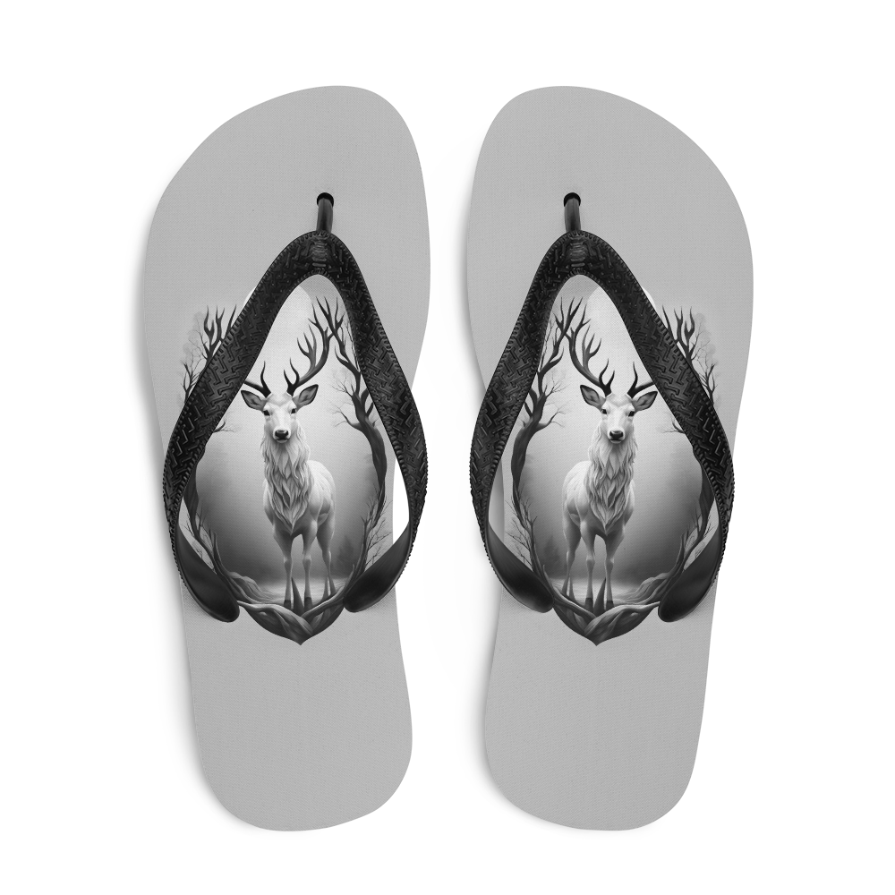 The Grayscale Deer Flip Flops