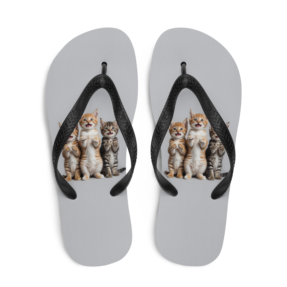 Funny Tripple Cats Flip Flops