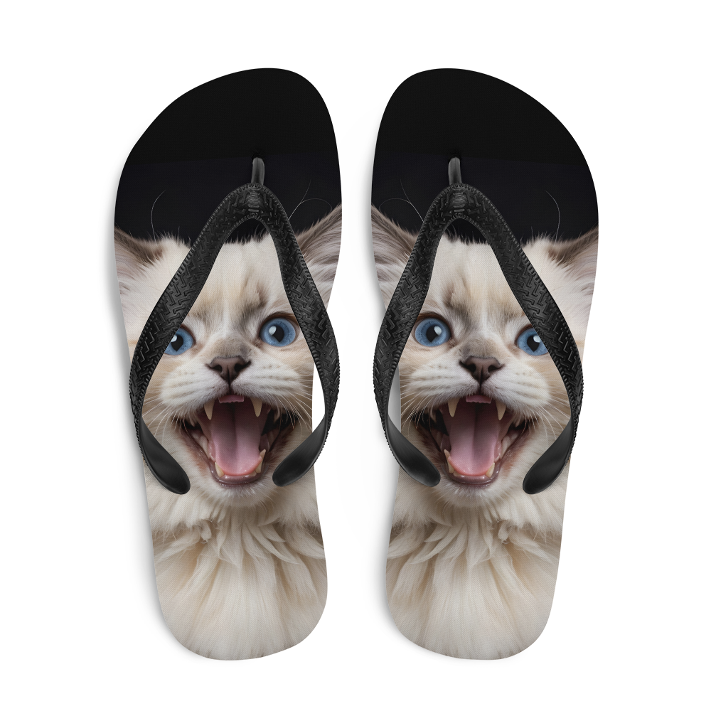 Angry Ragdoll Kitten Flip Flops