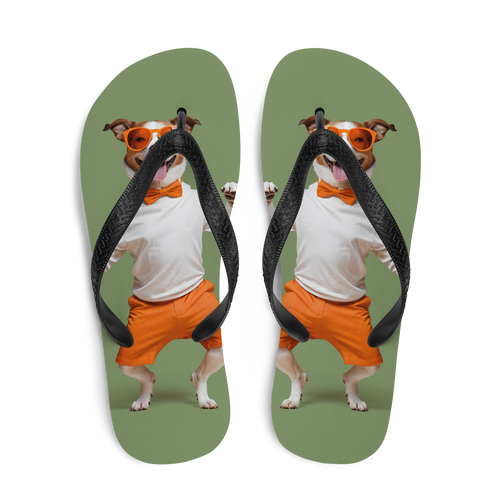 Funny Dancing Dog Green Flip Flops