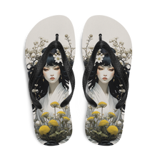 Oriental Lady with Yellow Flowers Flip Flops