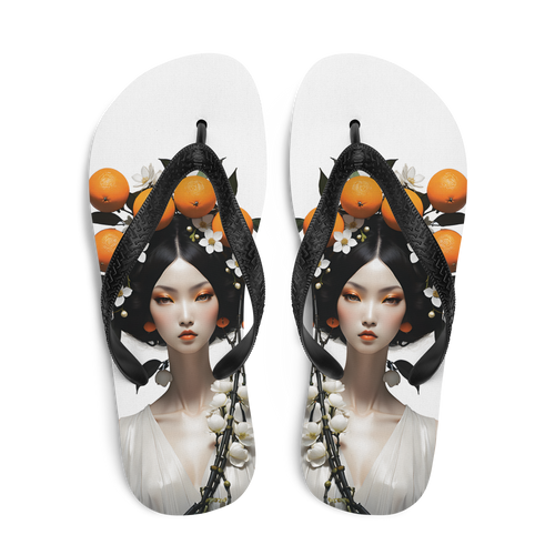 Beauty Lady with Orange Fruits Flip Flops