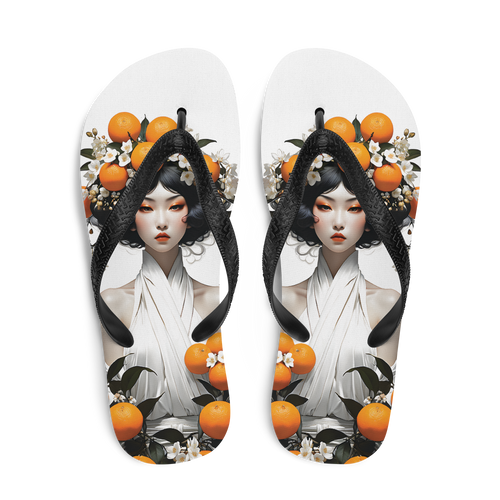 Oriental Lady with Orange Fruits Flip Flops