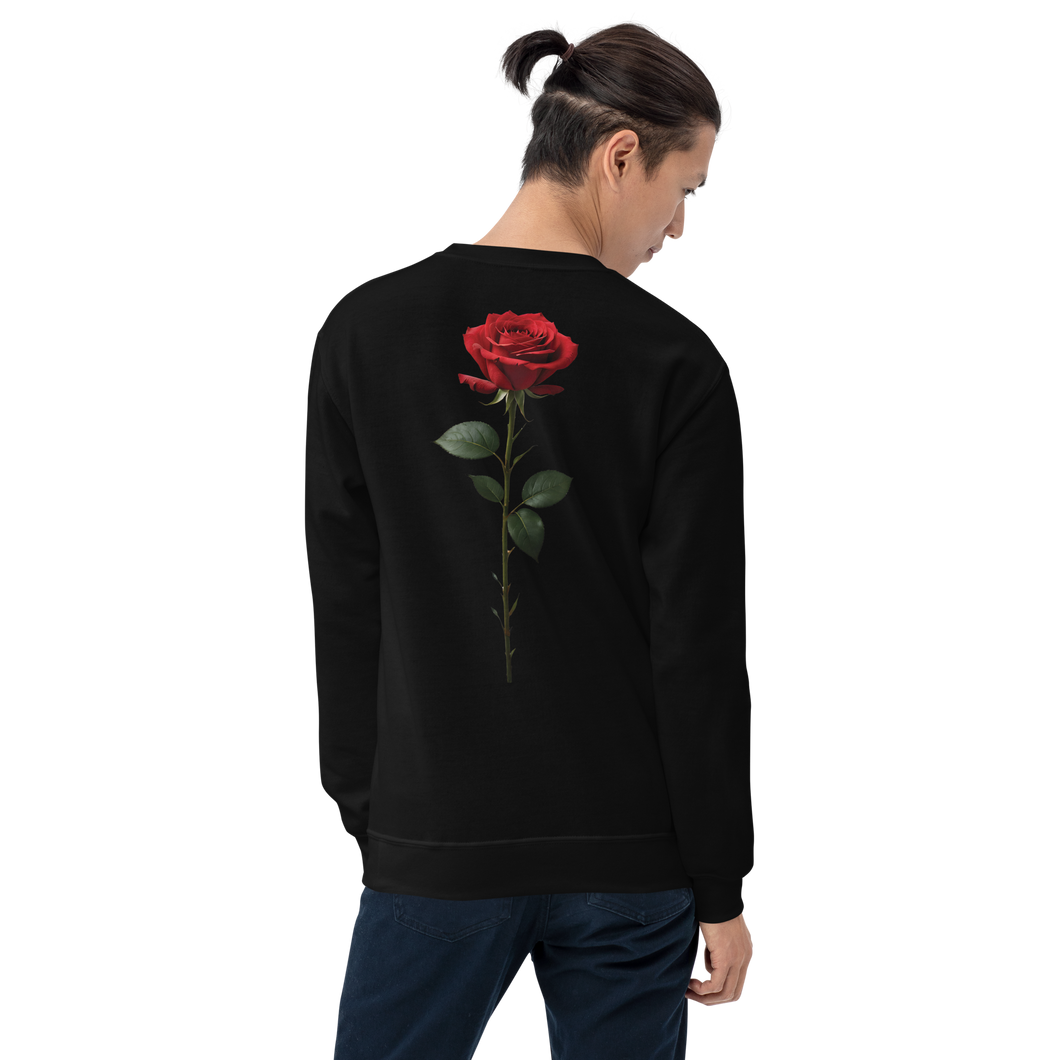 Red Rose on Black Back Print Unisex Sweatshirt