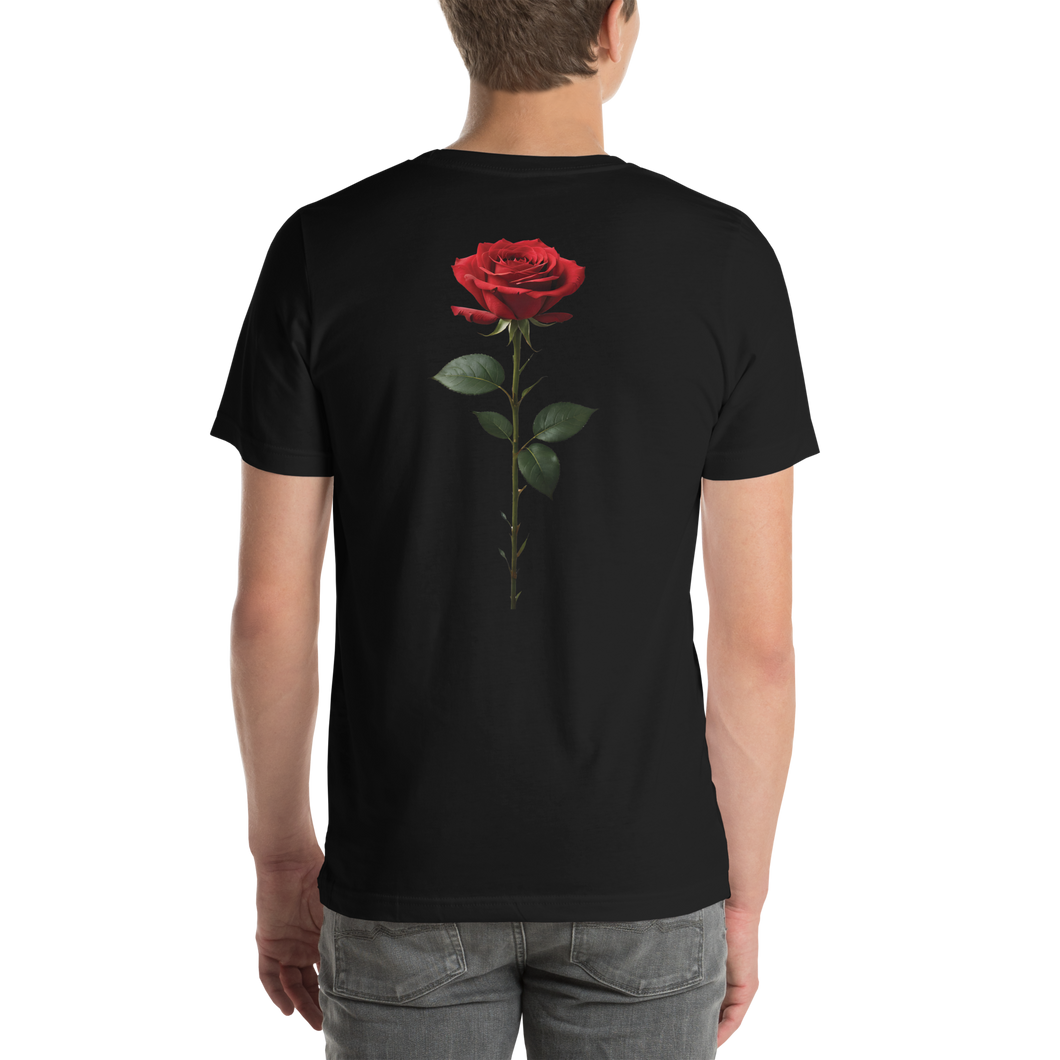 Red Rose on Black Back Print Unisex T-shirt