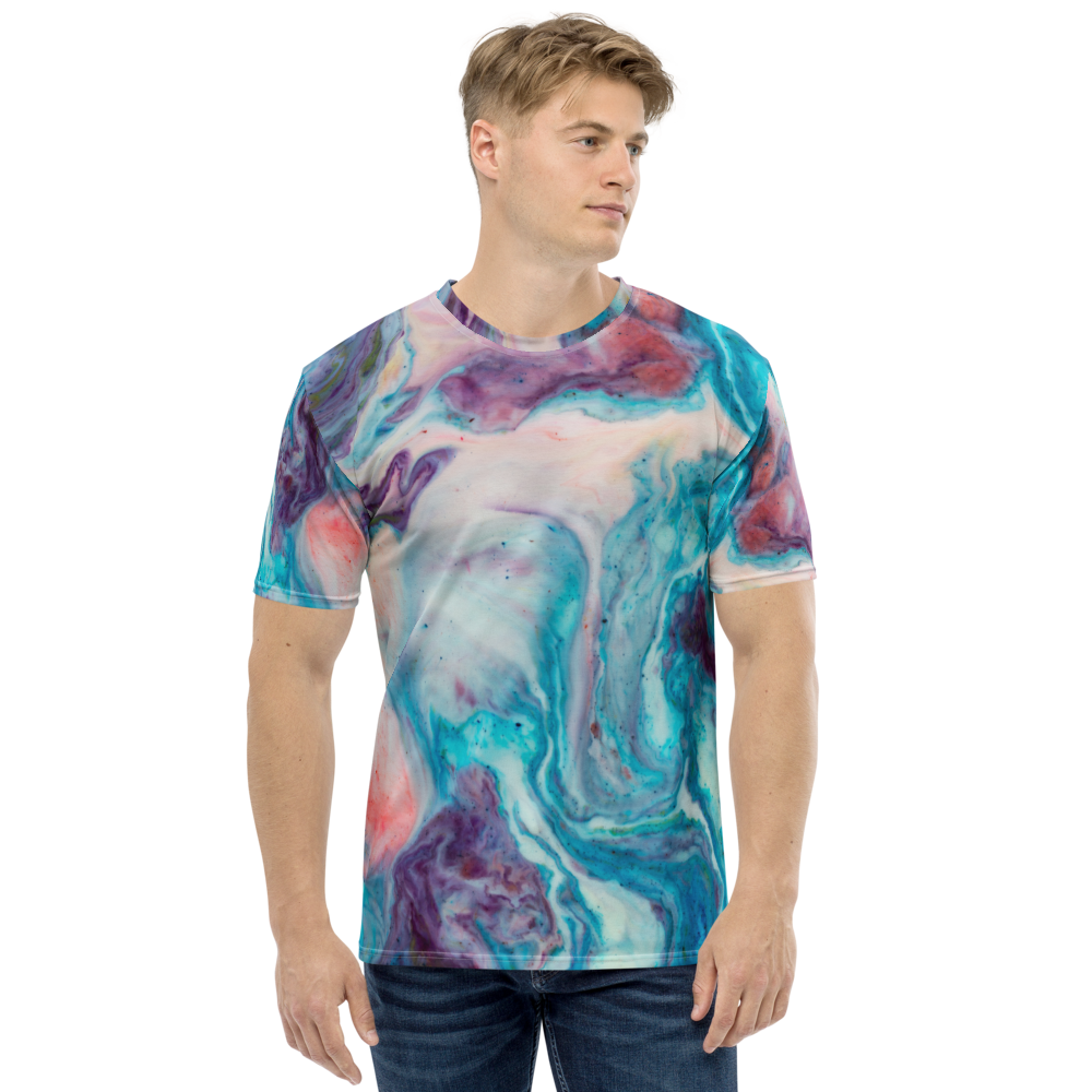 XS Blue Multicolor Marble Men's T-shirt by Design Express