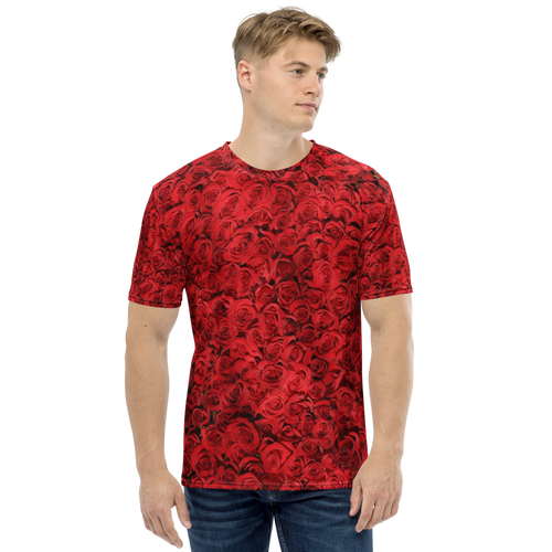 XS Red Rose Pattern Men's T-shirt by Design Express