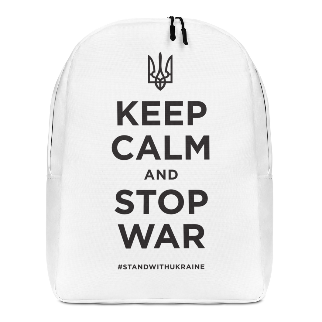 Default Title Keep Calm and Stop War (Support Ukraine) Black Print Minimalist Backpack by Design Express