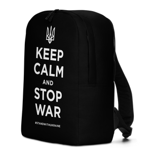 Keep Calm and Stop War (Support Ukraine) White Print Minimalist Backpack by Design Express