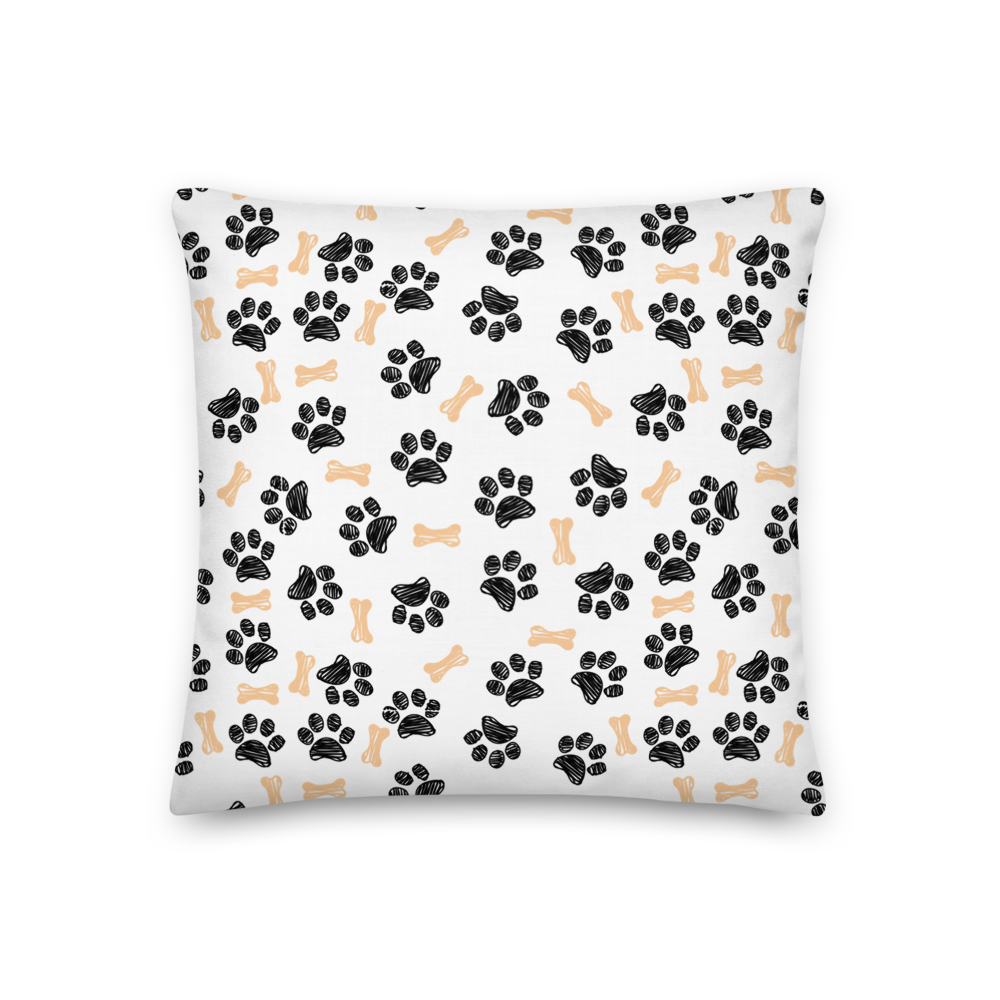 18″×18″ Dog Paws and Bones Pattern Premium Pillow by Design Express