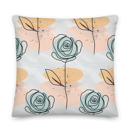 22×22 Pasty Flower Line Pattern Square Premium Pillow by Design Express