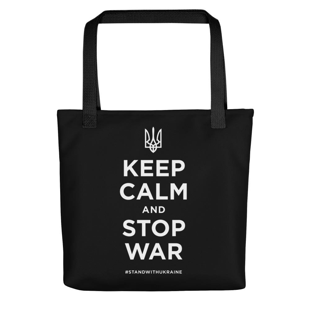 Default Title Keep Calm and Stop War (Support Ukraine) White Print Tote Bag by Design Express