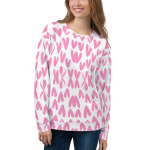 Women Pink Heart Print Sweatshirt