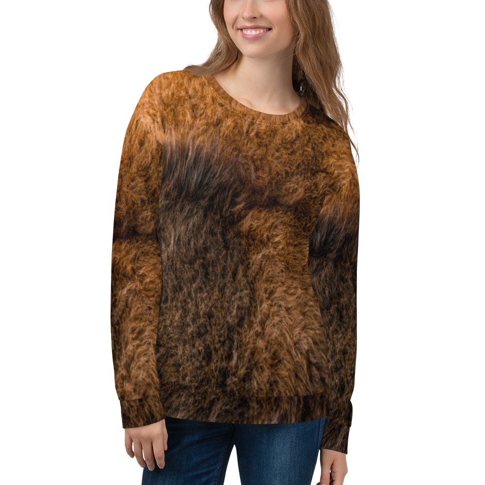 XS Bison Fur Print Unisex Sweatshirt by Design Express
