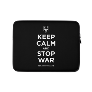 13″ Keep Calm and Stop War (Support Ukraine) White Print Laptop Sleeve by Design Express