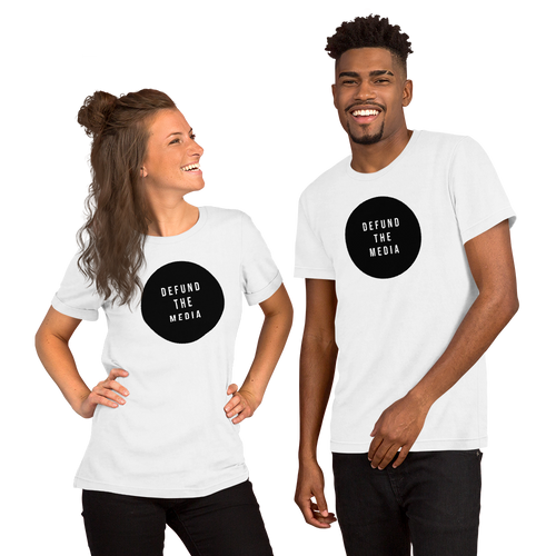 XS Defund The Media Circle Unisex White T-Shirt by Design Express