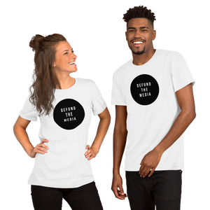 XS Defund The Media Circle Unisex White T-Shirt by Design Express
