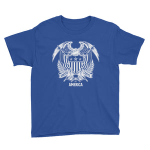 Royal Blue / XS United States Of America Eagle Illustration Reverse Youth Short Sleeve T-Shirt by Design Express