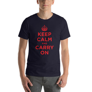 Navy / XS Keep Calm and Carry On (Red) Short-Sleeve Unisex T-Shirt by Design Express