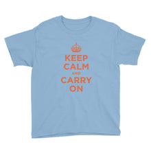 Light Blue / XS Keep Calm and Carry On (Orange) Youth Short Sleeve T-Shirt by Design Express
