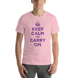 Pink / S Keep Calm and Carry On (Purple) Short-Sleeve Unisex T-Shirt by Design Express