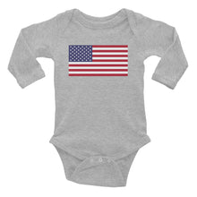 Heather / 6M United States Flag "Solo" Infant Long Sleeve Bodysuit by Design Express