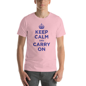 Pink / S Keep Calm and Carry On (Navy Blue) Short-Sleeve Unisex T-Shirt by Design Express