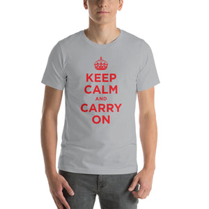 Silver / S Keep Calm and Carry On (Red) Short-Sleeve Unisex T-Shirt by Design Express
