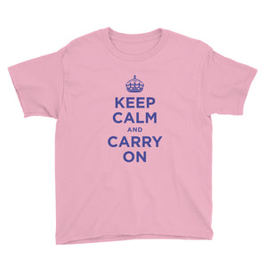 CharityPink / XS Keep Calm and Carry On (Navy Blue) Youth Short Sleeve T-Shirt by Design Express