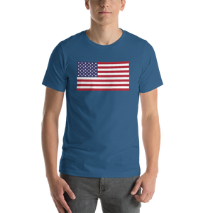 Steel Blue / S United States Flag "Solo" Short-Sleeve Unisex T-Shirt by Design Express