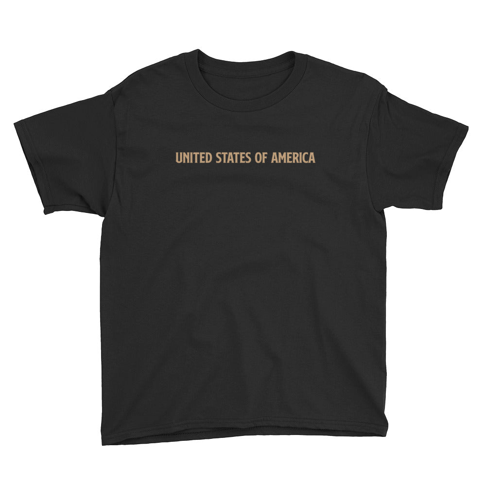 Black / XS United States Of America Eagle Illustration Reverse Gold Backside Youth Short Sleeve T-Shirt by Design Express