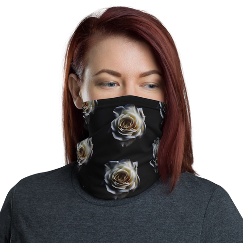 Default Title White Rose on Black Neck Gaiter Masks by Design Express