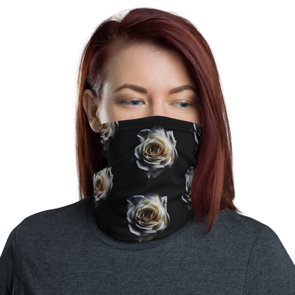 Default Title White Rose on Black Neck Gaiter Masks by Design Express