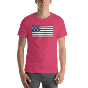 Heather Raspberry / S United States Flag "Solo" Short-Sleeve Unisex T-Shirt by Design Express