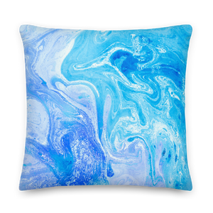 22×22 Blue Watercolor Marble Square Premium Pillow by Design Express