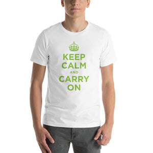 White / XS Keep Calm and Carry On (Green) Short-Sleeve Unisex T-Shirt by Design Express