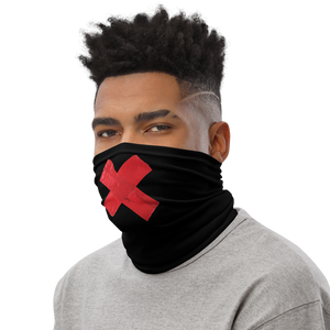 Crossed Red Duct Tape on Black Neck Gaiter by Design Express