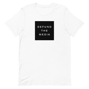 XS Defund The Media Square Unisex White T-Shirt by Design Express