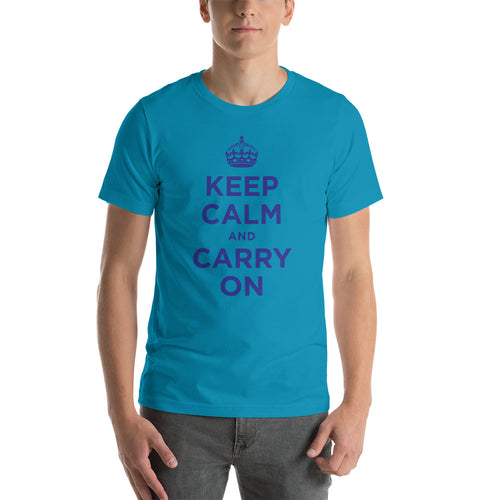 Aqua / S Keep Calm and Carry On (Navy Blue) Short-Sleeve Unisex T-Shirt by Design Express