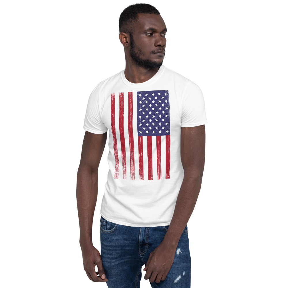 White / S US Flag Distressed Short-Sleeve Unisex T-Shirt by Design Express