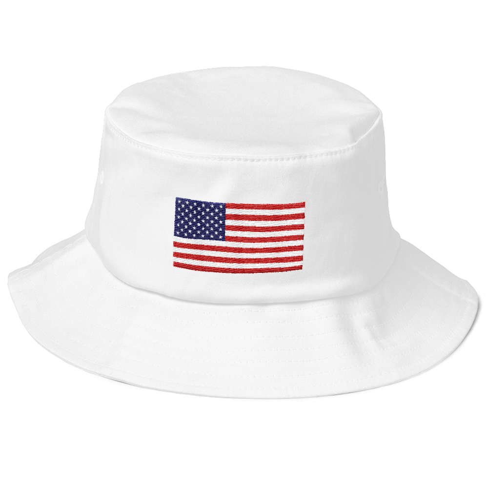 United States Flag Solo Old School Bucket Hat White