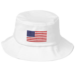 White United States Flag "Solo" Old School Bucket Hat by Design Express