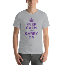 Silver / S Keep Calm and Carry On (Purple) Short-Sleeve Unisex T-Shirt by Design Express