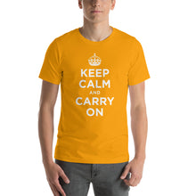 Gold / S Keep Calm and Carry On (White) Short-Sleeve Unisex T-Shirt by Design Express