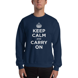 Navy / S Keep Calm and Carry On (White) Unisex Sweatshirt by Design Express