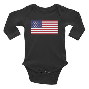 Black / 6M United States Flag "Solo" Infant Long Sleeve Bodysuit by Design Express