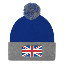 Royal/ Heather Grey United Kingdom Flag "Solo" Pom Pom Knit Cap by Design Express