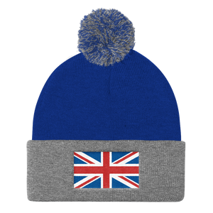 Royal/ Heather Grey United Kingdom Flag "Solo" Pom Pom Knit Cap by Design Express