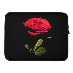 15 in Red Rose on Black Laptop Sleeve by Design Express