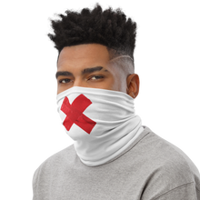 Crossed Red Duct Tape on White Neck Gaiter by Design Express